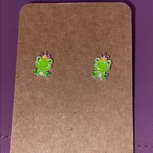 Playful Green Frog Stud Jewelry